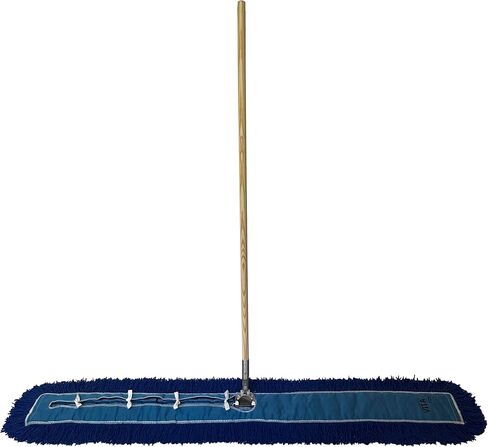 Industrial Dust Mop Kit – Includes 60 Inch Blue Twisted Closed Loop Mop Head, Wood Handle, and Heavy-Duty Wire Frame – Commercial Grade for Janitorial & Facility Cleaning in Saudi Arabia