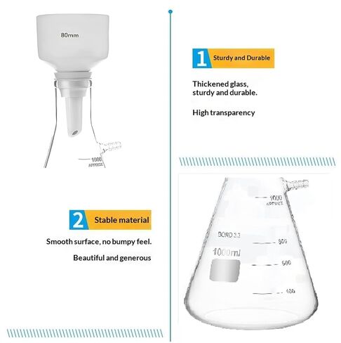 Brinell Funnel Filter Set, 80mm Funnel, 1000ml Beaker Bottle, Glass Flask,with Vacuum Pump in Kuwait