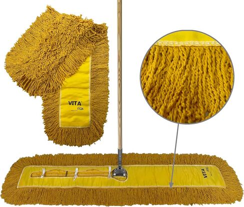Industrial Dust Mop Kit – Includes 60 Inch Blue Twisted Closed Loop Mop Head, Wood Handle, and Heavy-Duty Wire Frame – Commercial Grade for Janitorial & Facility Cleaning in Saudi Arabia