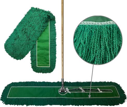 Industrial Dust Mop Kit – Includes 60 Inch Blue Twisted Closed Loop Mop Head, Wood Handle, and Heavy-Duty Wire Frame – Commercial Grade for Janitorial & Facility Cleaning in Saudi Arabia