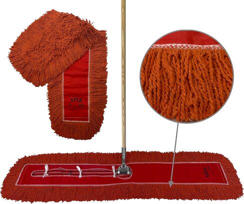 Industrial Dust Mop Kit – Includes 60 Inch Blue Twisted Closed Loop Mop Head, Wood Handle, and Heavy-Duty Wire Frame – Commercial Grade for Janitorial & Facility Cleaning in Saudi Arabia