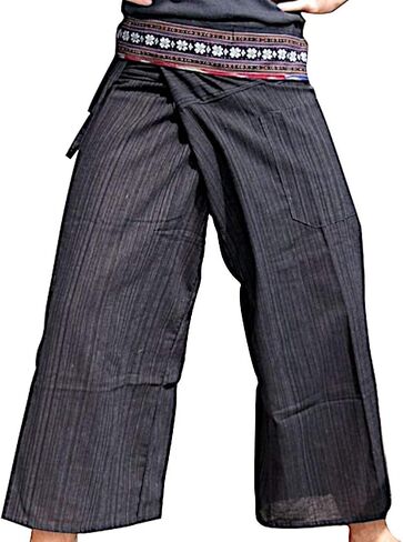 RaanPahMuang Striped Cotton Fisherman Wrap Pants with Belt Stitched Fold Down Art in Saudi Arabia