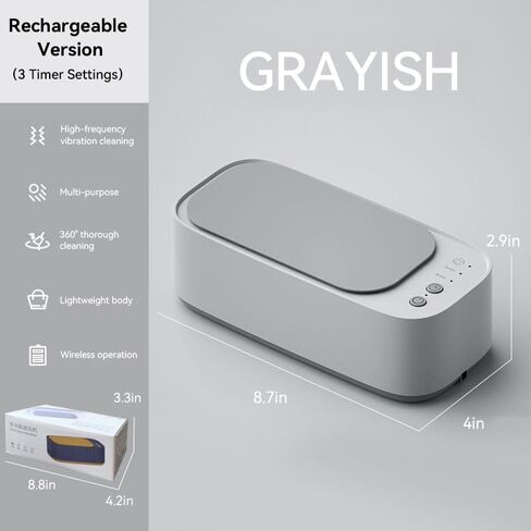Automatic Ultrasonic Cleaner Machine, Portable for Glasses, Jewelry, Dentures, Makeup Brushes, Contact Lenses - Multi-Use Home & Travel Cleaning Device (GRAYSH) in Kuwait