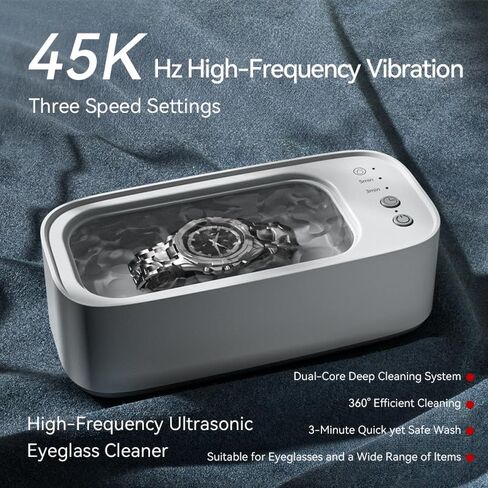 Automatic Ultrasonic Cleaner Machine, Portable for Glasses, Jewelry, Dentures, Makeup Brushes, Contact Lenses - Multi-Use Home & Travel Cleaning Device (GRAYSH) in Kuwait