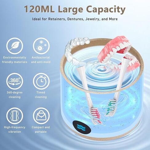 SAWKIT بالموجات فوق الصوتية المثبت ومنظف طقم الأسنان - 45 كيلو هرتز، جراب نظيف عميق، هادئ <50 ديسيبل، مؤقت تلقائي لمدة 3 دقائق، تصميم مضغوط 120 مل - للمصففات وواقيات الفم والمجوهرات والمزيد in Kuwait