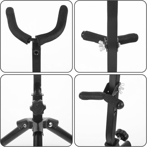 TIDTALEO حامل الساكسفون الأرضي المحمول حامل تخزين الساكسفون قابل للتعديل لـ Alto Tenor Soprano Sax، حامل عرض الأدوات مع قاعدة ترايبود لممارسة الموسيقى والأداء in Kuwait