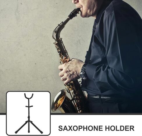 TIDTALEO حامل الساكسفون الأرضي المحمول حامل تخزين الساكسفون قابل للتعديل لـ Alto Tenor Soprano Sax، حامل عرض الأدوات مع قاعدة ترايبود لممارسة الموسيقى والأداء in Kuwait