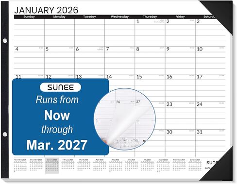 SUNEE 2025 Desk Calendar Large 22x17 from Now to March 2026, Extra Large Desktop Monthly Calendar Pad 18 Months For Teacher or Family, Desk Top Calendar, Black in Kuwait