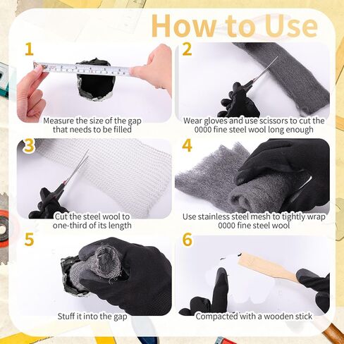 Otoolling Mesh Rodent Control Kit 1 Pack Rustproof Mesh Roll and 0000 Steel Wool Mouse Hole Filler with Wooden Stick, Gloves, Scissors for House Garden (Stainless Steel,5in X 19.7ft) in Saudi Arabia