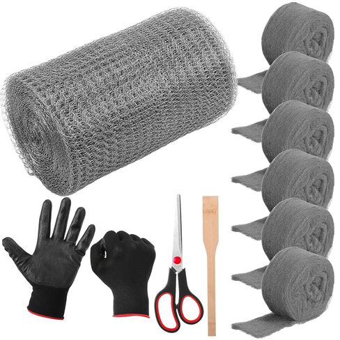 Otoolling Mesh Rodent Control Kit 1 Pack Rustproof Mesh Roll and 0000 Steel Wool Mouse Hole Filler with Wooden Stick, Gloves, Scissors for House Garden (Stainless Steel,5in X 19.7ft) in Saudi Arabia