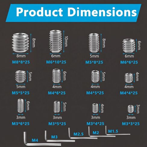 300 PcsSet Screw Assortment Kit, M3 M4 M5 M6 M8 Metric Set Screws Assortment Kit, Stainless Steel Cup Point Set Screws for Bathroom Fixtures Door Handles Door Knobs Faucets Plumbing, with Wrenches in Saudi Arabia