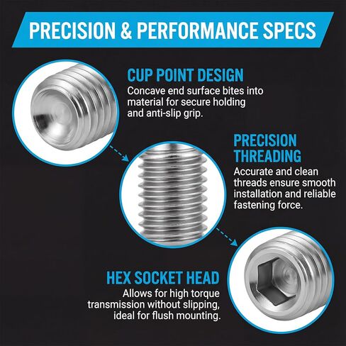 300 PcsSet Screw Assortment Kit, M3 M4 M5 M6 M8 Metric Set Screws Assortment Kit, Stainless Steel Cup Point Set Screws for Bathroom Fixtures Door Handles Door Knobs Faucets Plumbing, with Wrenches in Saudi Arabia