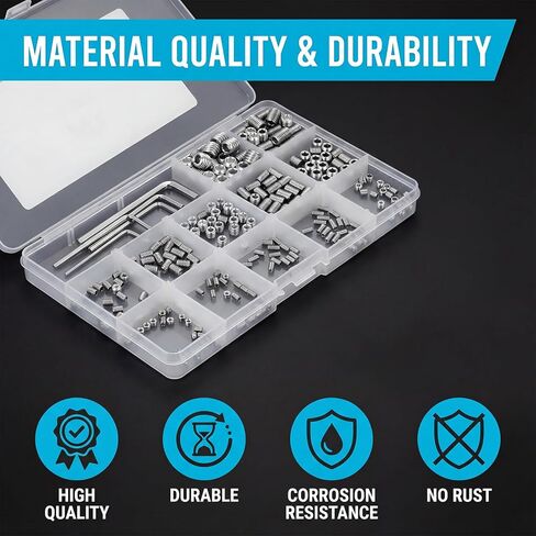 300 PcsSet Screw Assortment Kit, M3 M4 M5 M6 M8 Metric Set Screws Assortment Kit, Stainless Steel Cup Point Set Screws for Bathroom Fixtures Door Handles Door Knobs Faucets Plumbing, with Wrenches in Saudi Arabia