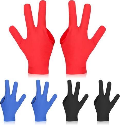 6 Pcs 3 Fingers Pool Gloves Universal Non-Slip Elastic Cue Sports Billiard Gloves Breathable Control Sport Show Glove for Women and Men 3 Colors Pool Hall Professional Glove for Left and Right Hand in Saudi Arabia
