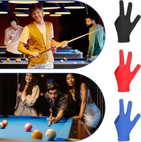 6 Pcs 3 Fingers Pool Gloves Universal Non-Slip Elastic Cue Sports Billiard Gloves Breathable Control Sport Show Glove for Women and Men 3 Colors Pool Hall Professional Glove for Left and Right Hand in Saudi Arabia