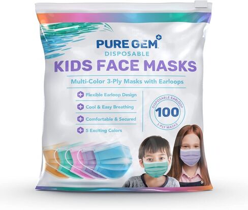 [Pack Of 100] kids Disposable Face Masks Boys and Girls 3-Ply Masks | Facial Cover For Childcare, School (Colorful) in Saudi Arabia