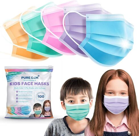 [Pack Of 100] kids Disposable Face Masks Boys and Girls 3-Ply Masks | Facial Cover For Childcare, School (Colorful) in Saudi Arabia
