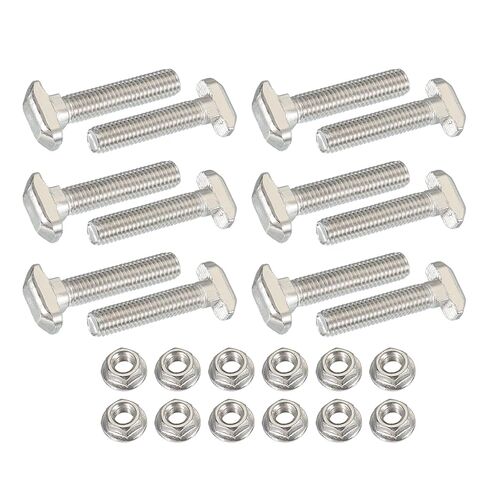 PATIKIL M8 x 33 mm T-Slot Bolts, 12 Sets Drop-in Bolt Hammer Head with Hexagon Flange Nuts T-Bolt Stud Sliding Screw for 40 Series Aluminum Extrusion Profile, Silver in Saudi Arabia