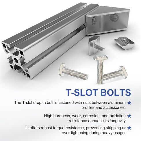 PATIKIL M8 x 33 mm T-Slot Bolts, 12 Sets Drop-in Bolt Hammer Head with Hexagon Flange Nuts T-Bolt Stud Sliding Screw for 40 Series Aluminum Extrusion Profile, Silver in Saudi Arabia