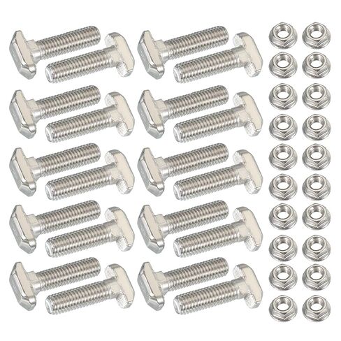 PATIKIL M8 x 33 mm T-Slot Bolts, 12 Sets Drop-in Bolt Hammer Head with Hexagon Flange Nuts T-Bolt Stud Sliding Screw for 40 Series Aluminum Extrusion Profile, Silver in Saudi Arabia