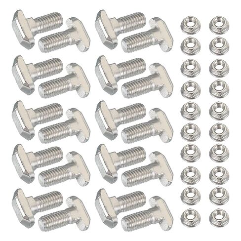 PATIKIL M8 x 33 mm T-Slot Bolts, 12 Sets Drop-in Bolt Hammer Head with Hexagon Flange Nuts T-Bolt Stud Sliding Screw for 40 Series Aluminum Extrusion Profile, Silver in Saudi Arabia