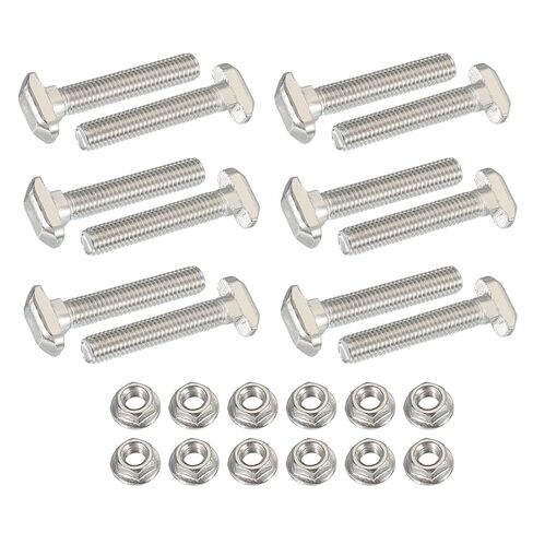 PATIKIL M8 x 33 mm T-Slot Bolts, 12 Sets Drop-in Bolt Hammer Head with Hexagon Flange Nuts T-Bolt Stud Sliding Screw for 40 Series Aluminum Extrusion Profile, Silver in Saudi Arabia