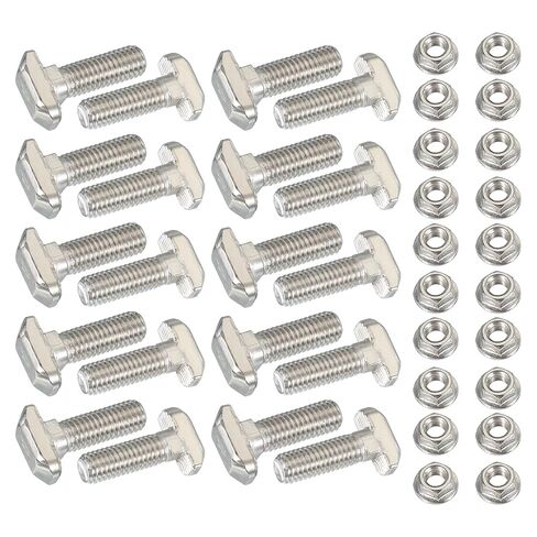 PATIKIL M8 x 33 mm T-Slot Bolts, 12 Sets Drop-in Bolt Hammer Head with Hexagon Flange Nuts T-Bolt Stud Sliding Screw for 40 Series Aluminum Extrusion Profile, Silver in Saudi Arabia