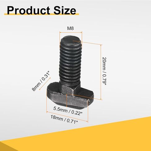 Uxcell 30 قطعة M8x20mm t فتحة منسدلة، مسامير رأس مطرقة من الفولاذ الكربوني على شكل حرف T مسمار منزلق للمعيار الأوروبي 40 سلسلة من الألومنيوم in Kuwait
