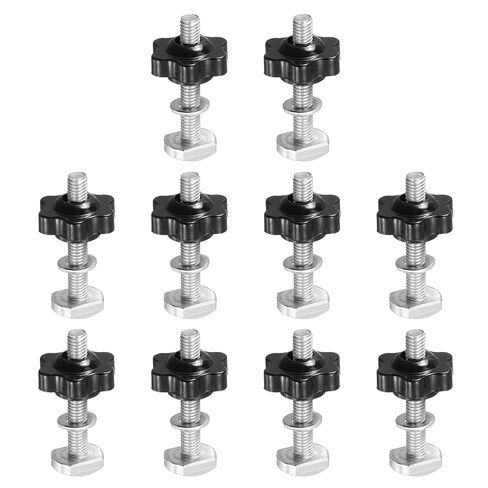 PATIKIL t Track Bolts Knob Kit, 10 Set M6 x 40mm x 25mm Threaded Bolts with Washers and 6-Star Knobs Nuts t Track Accessories for Woodworking Jigs and Fixtures, Silver Black in Saudi Arabia