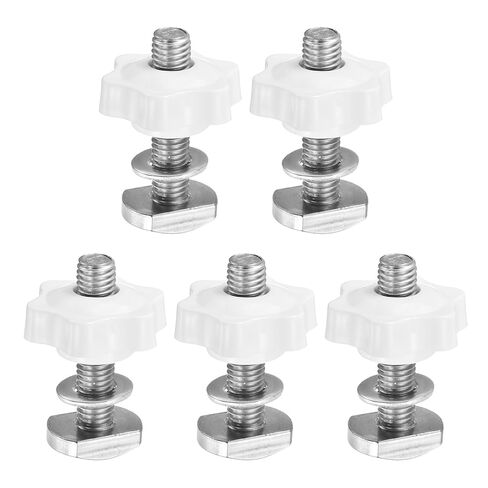 PATIKIL t Track Bolts Knob Kit, 10 Set M6 x 40mm x 25mm Threaded Bolts with Washers and 6-Star Knobs Nuts t Track Accessories for Woodworking Jigs and Fixtures, Silver Black in Saudi Arabia