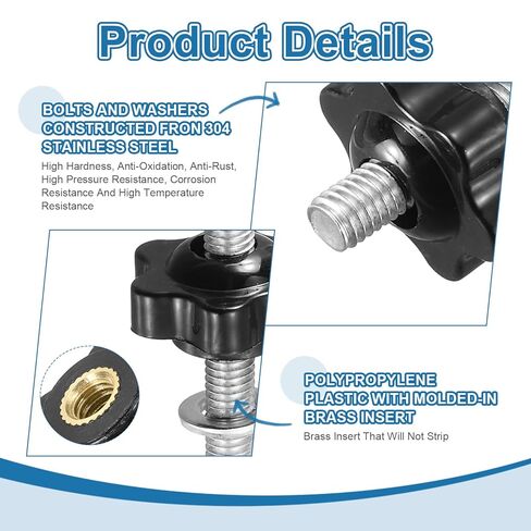 PATIKIL t Track Bolts Knob Kit, 10 Set M6 x 40mm x 25mm Threaded Bolts with Washers and 6-Star Knobs Nuts t Track Accessories for Woodworking Jigs and Fixtures, Silver Black in Saudi Arabia