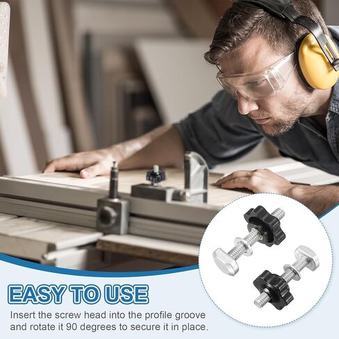 PATIKIL t Track Bolts Knob Kit, 10 Set M6 x 40mm x 25mm Threaded Bolts with Washers and 6-Star Knobs Nuts t Track Accessories for Woodworking Jigs and Fixtures, Silver Black in Saudi Arabia