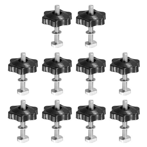 PATIKIL t Track Bolts Knob Kit, 10 Set M6 x 40mm x 25mm Threaded Bolts with Washers and 6-Star Knobs Nuts t Track Accessories for Woodworking Jigs and Fixtures, Silver Black in Saudi Arabia