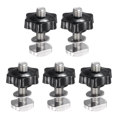 PATIKIL t Track Bolts Knob Kit, 10 Set M6 x 40mm x 25mm Threaded Bolts with Washers and 6-Star Knobs Nuts t Track Accessories for Woodworking Jigs and Fixtures, Silver Black in Saudi Arabia