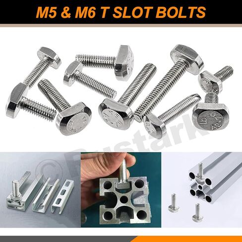 Rustark 50 قطعة 10 أحجام 304 الفولاذ المقاوم للصدأ T-Slot Bolts تشكيلة كيت M5 M6 T فتحة قطرة في مسمار انزلاق البراغي على شكل حرف T للمسار T in Saudi Arabia