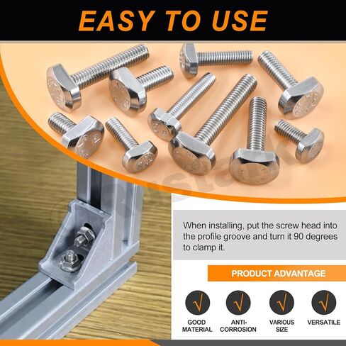 Rustark 50 قطعة 10 أحجام 304 الفولاذ المقاوم للصدأ T-Slot Bolts تشكيلة كيت M5 M6 T فتحة قطرة في مسمار انزلاق البراغي على شكل حرف T للمسار T in Saudi Arabia