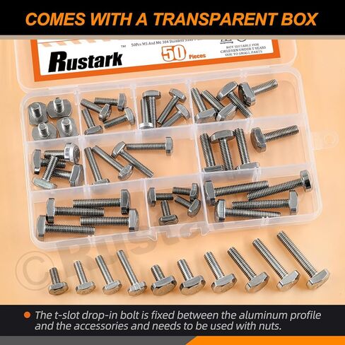 Rustark 50 قطعة 10 أحجام 304 الفولاذ المقاوم للصدأ T-Slot Bolts تشكيلة كيت M5 M6 T فتحة قطرة في مسمار انزلاق البراغي على شكل حرف T للمسار T in Saudi Arabia