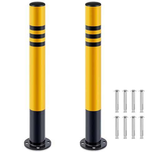 Zonon 4 Pcs Safety Bollard with Anchor Bolts 29.5" x 3" Parking Barrier Post with Reflective Tape Galvanized Steel Pipe for Construction, Storefronts, Warehouse, School, and Traffic Sensitive Areas in Saudi Arabia