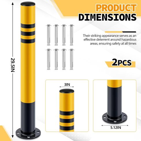 Zonon 4 Pcs Safety Bollard with Anchor Bolts 29.5" x 3" Parking Barrier Post with Reflective Tape Galvanized Steel Pipe for Construction, Storefronts, Warehouse, School, and Traffic Sensitive Areas in Saudi Arabia