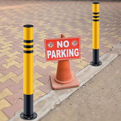 Zonon 4 Pcs Safety Bollard with Anchor Bolts 29.5" x 3" Parking Barrier Post with Reflective Tape Galvanized Steel Pipe for Construction, Storefronts, Warehouse, School, and Traffic Sensitive Areas in Saudi Arabia