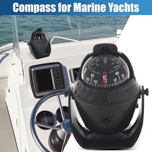 Sea Marine Compass with Mount Compasses Ball Waterproof for Boat Caravan White Sea Marine Compass with Mount for Boat Caravan Truck Car Navigation Compass Boat Sea Marine - Black in Saudi Arabia