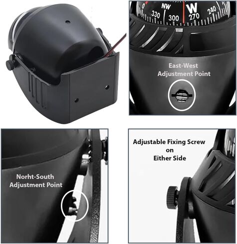 Sea Marine Compass with Mount Compasses Ball Waterproof for Boat Caravan White Sea Marine Compass with Mount for Boat Caravan Truck Car Navigation Compass Boat Sea Marine - Black in Saudi Arabia