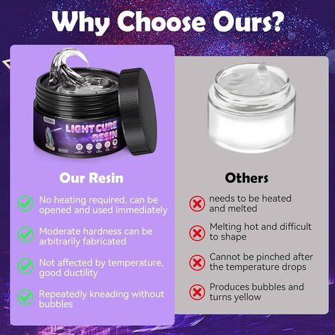 100g Light Curing Putty, Cure Resin, High Viscosity Fast Curing, Multi-Purpose Adhesive Repair Filler for Nicks,Scratches,Cracks on Resin,Quartz,Ceramic,Wood,Plastic,Stone, DIY Crafts, Clay, Clear in Kuwait