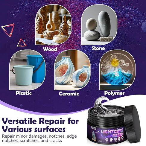 100g Light Curing Putty, Cure Resin, High Viscosity Fast Curing, Multi-Purpose Adhesive Repair Filler for Nicks,Scratches,Cracks on Resin,Quartz,Ceramic,Wood,Plastic,Stone, DIY Crafts, Clay, Clear in Kuwait