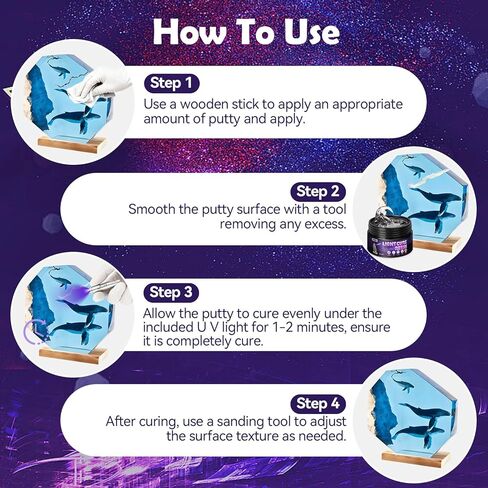 100g Light Curing Putty, Cure Resin, High Viscosity Fast Curing, Multi-Purpose Adhesive Repair Filler for Nicks,Scratches,Cracks on Resin,Quartz,Ceramic,Wood,Plastic,Stone, DIY Crafts, Clay, Clear in Kuwait