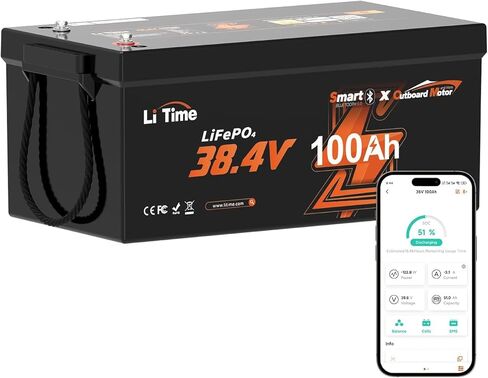 LITIME 36V 100AH OBM Bluetooth Protection LifePo4 بطارية ، المدمجة في 100A BMS ، بطارية فوسفات الحديد الليثيوم العميقة مثالية لمحركات التصيد ، اليخوت ، البحرية ، القوارب ، RV ، المنزل in Saudi Arabia