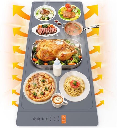 Warming Mat For Food Extra Large 36"x16" Quick, Full-Surface Heating Portable Food Warming Mat 6 Temp Levels, 8-Hour Timer, IPX7 Electric Warming Trays Rollable Silicone Food Warmer for Parties Buffet in Saudi Arabia
