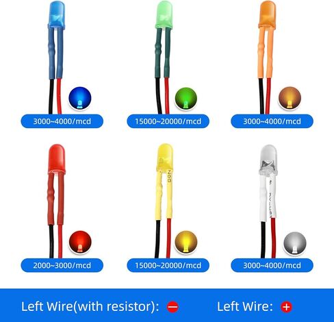 OWOFYDR 12V Pre-Wired 5mm LED Diode | Mini Led (9V-12V) - 6 Colors x 10 Pcs Micro LED Lights (60 Pcs Total) for Model Assortment Kit in Saudi Arabia