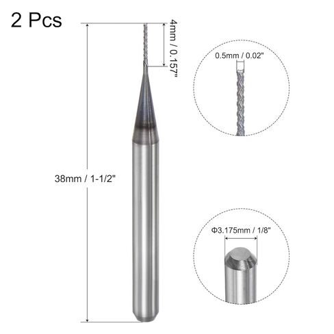 End Mill CNC Router Bits, 0.5mm x 4mm 1/8" Shank Diamond Film Coated Carbide Engraving Bit Milling Cutter Left Hand for PCB Plastic Fiber Wood 2pcs in Saudi Arabia
