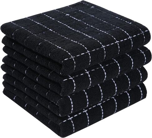 Homaxy 100% Cotton Terry Kitchen Towels(Black, 13 x 28 inches), Checkered Designed, Soft and Super Absorbent Dish Towels, 4 Pack in Saudi Arabia